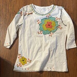 Floral Embroidered Kids Shirt - White and Green
